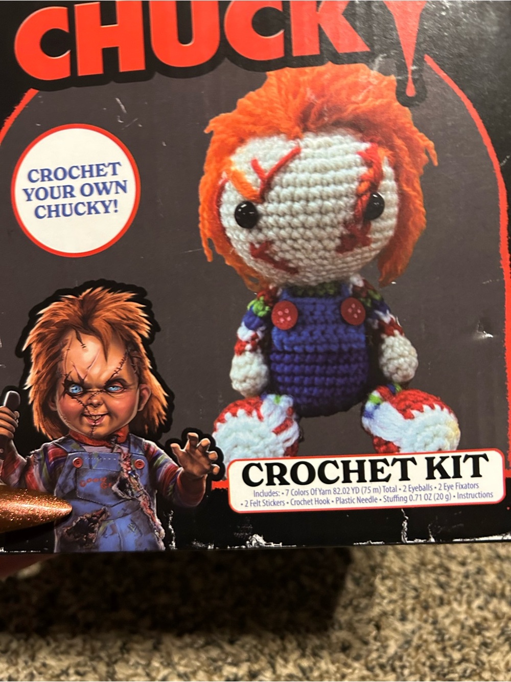 Chucky Crochet Kit - Plush Amigurumi Doll Craft in Orange, White, Blue
